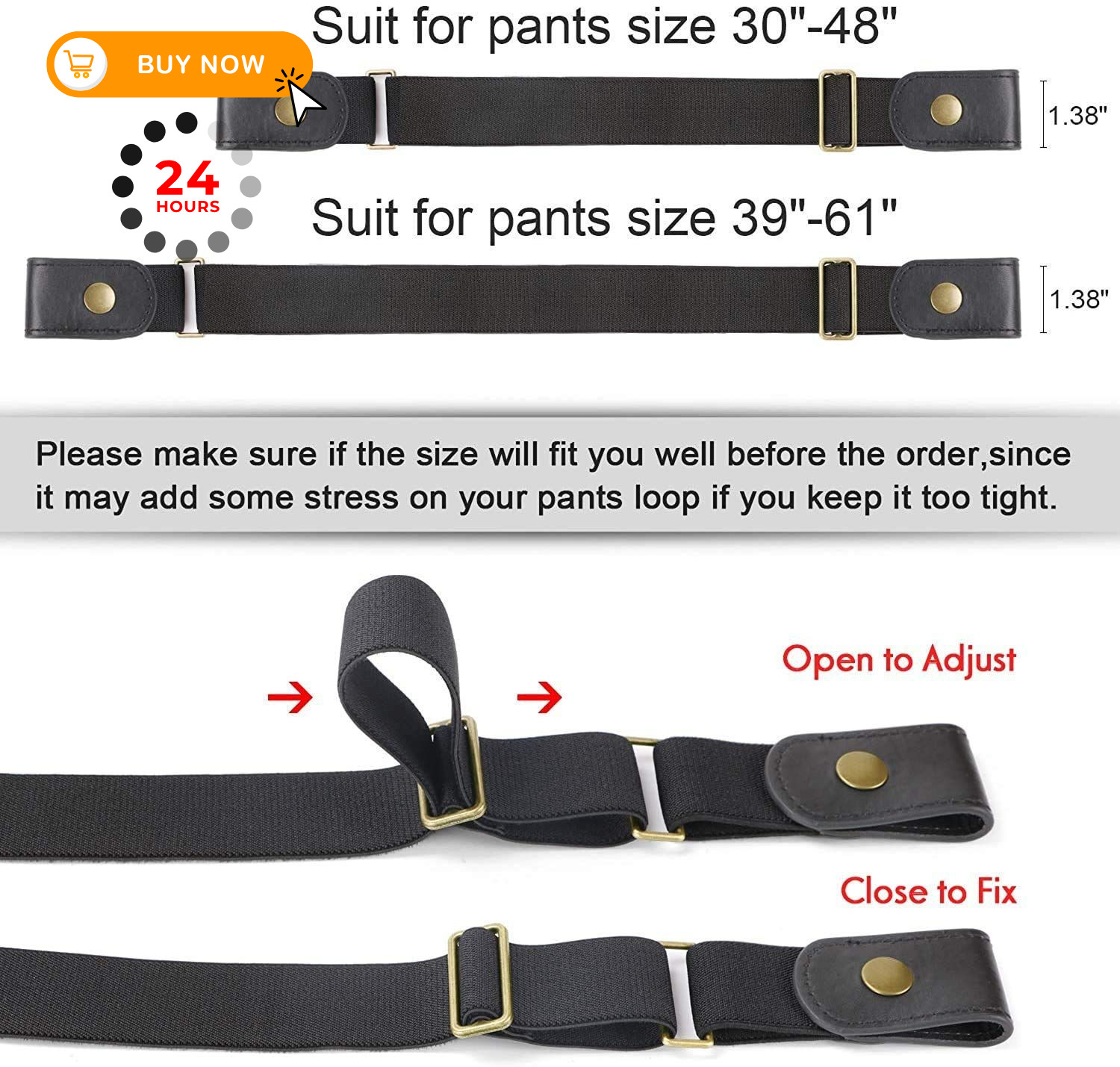WERFORU 2 Pack No Buckle Suit for pants size 30&Prime;-48&Prime;, H-2 Pack-black+black