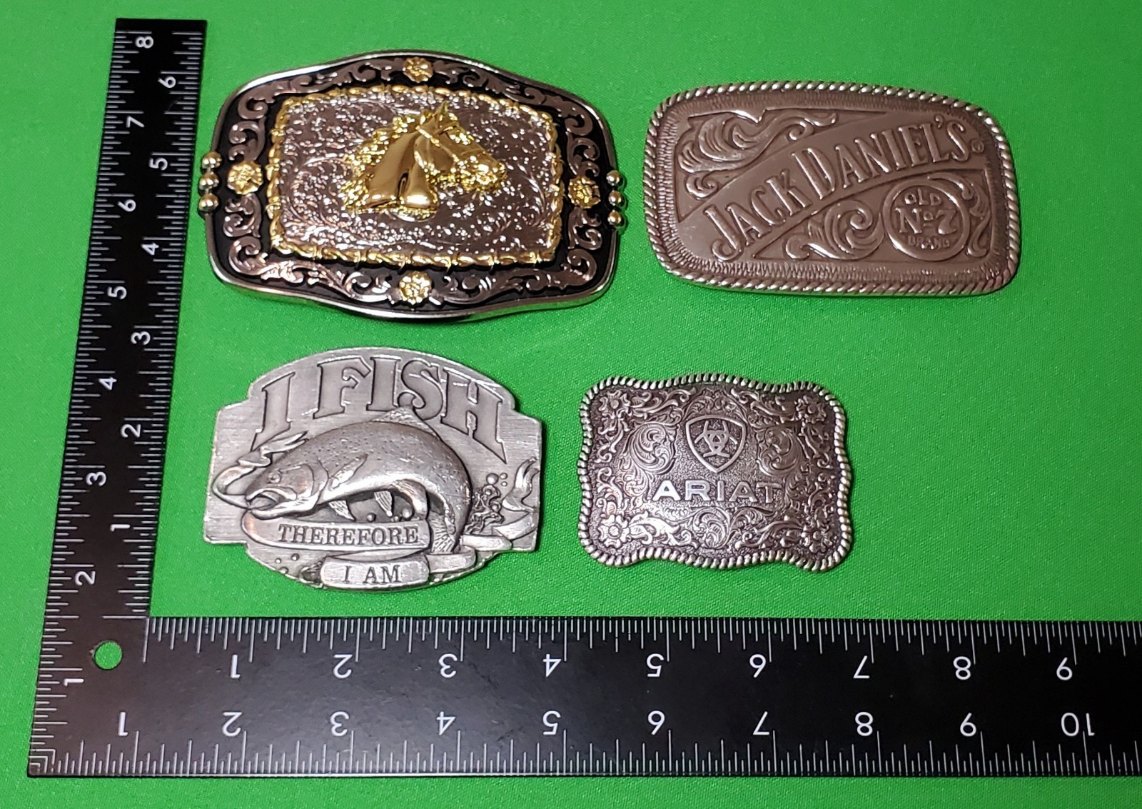 Lot of 4 Belt Buckles ~ Horse Head Jack Daniels Old No. 7 Fish Ariat