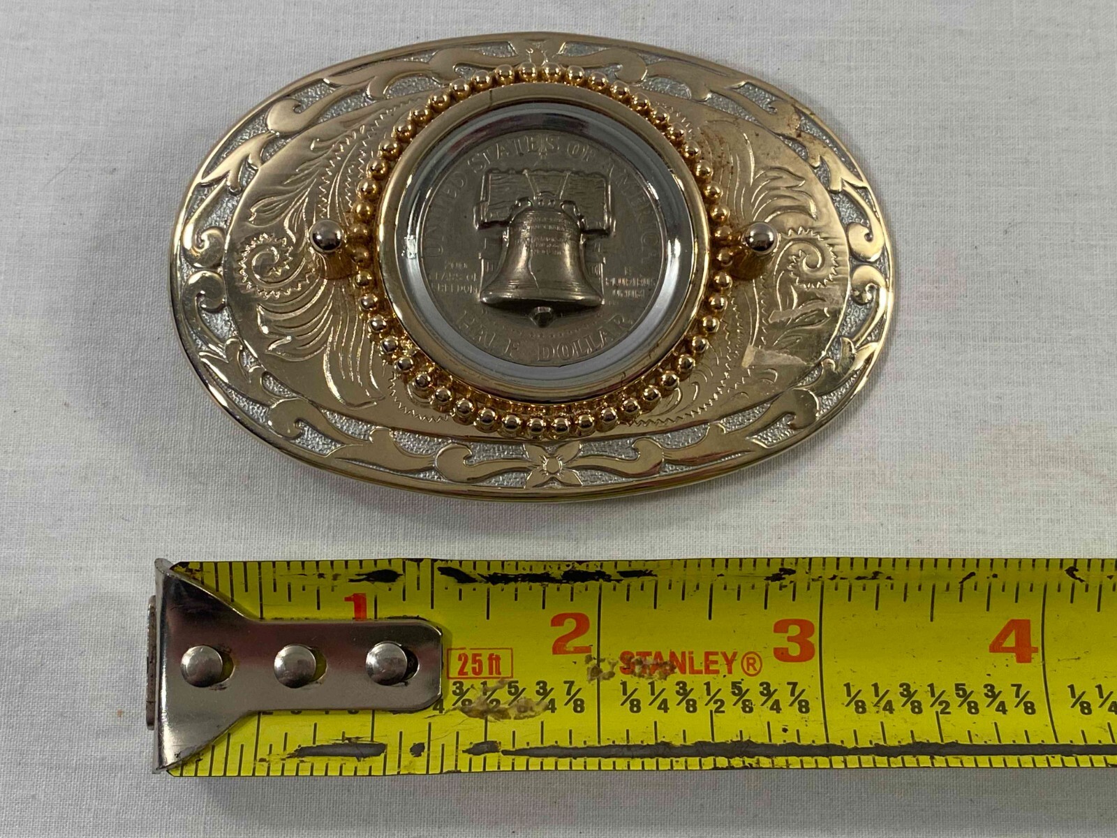 « Punched » 3D Relief Franklin Half Dollar Gold Color Belt Buckle