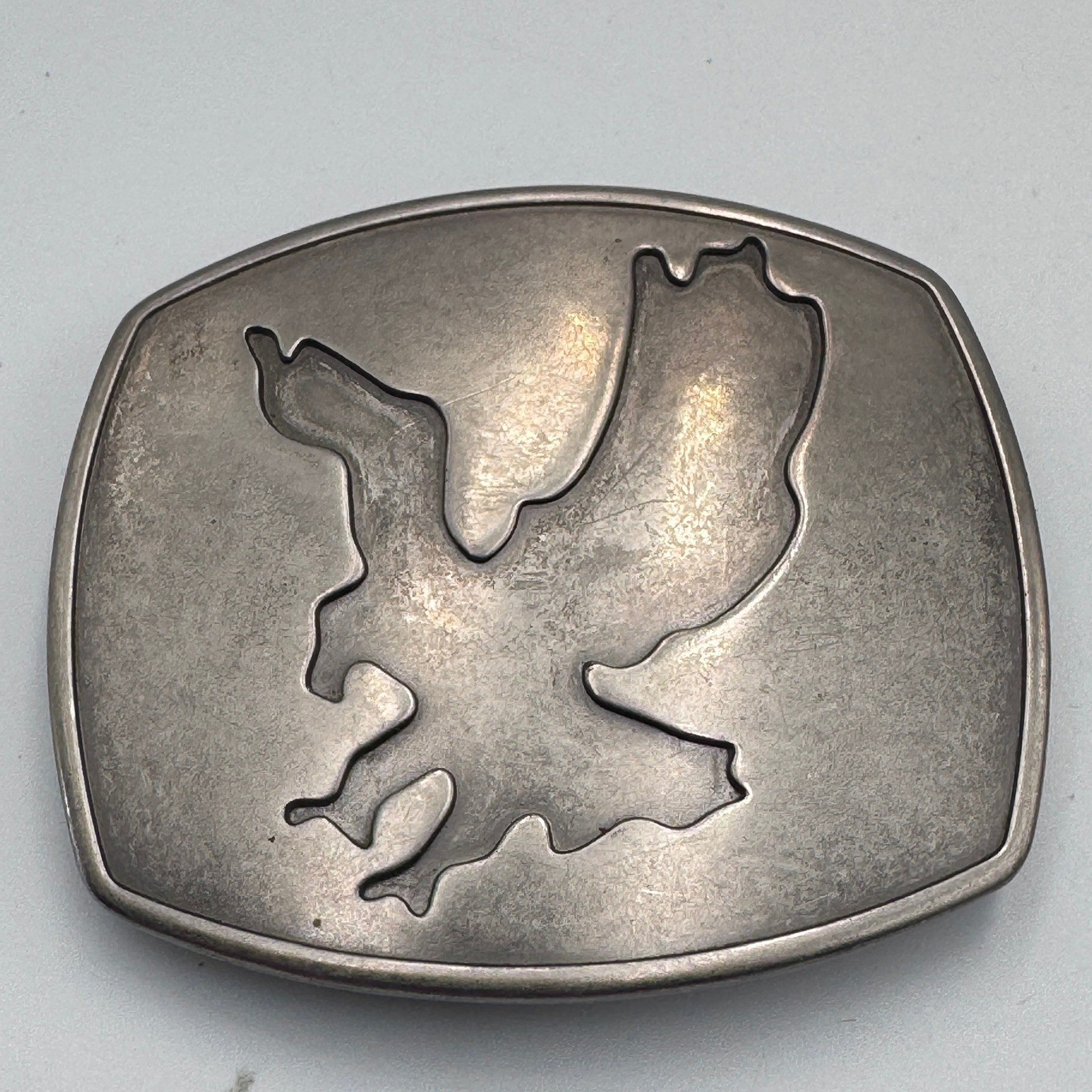 Western Soaring Eagle Belt Buckle Silver Tone Metal Rectangular Americana Casual