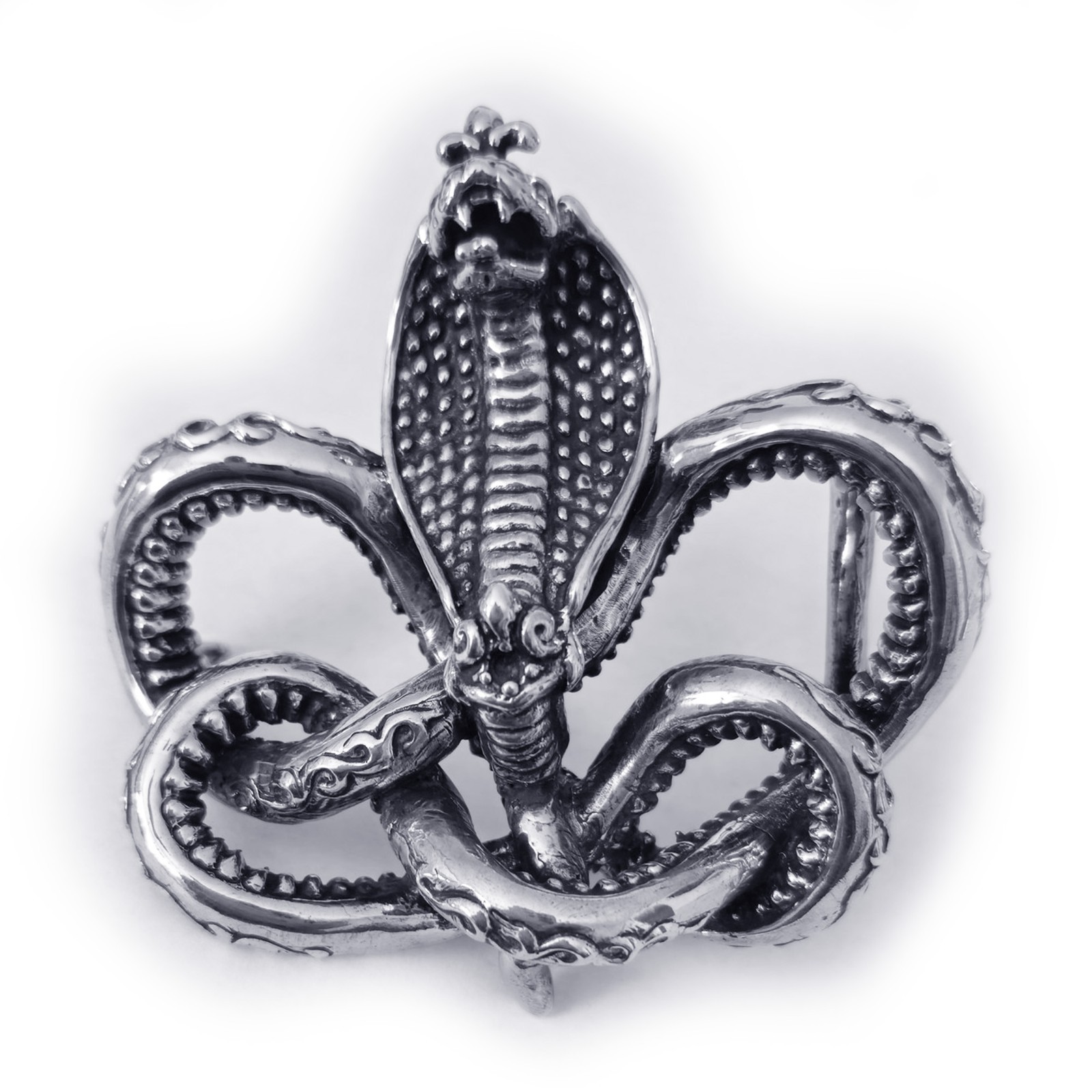 Cobra King Crawling Snake Sterling Silver Belt Buckle