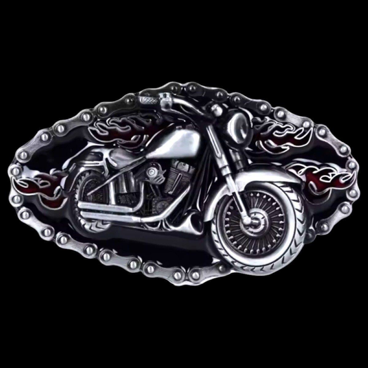 Western-Style Biker Buckle Motorcycle & Chain Design