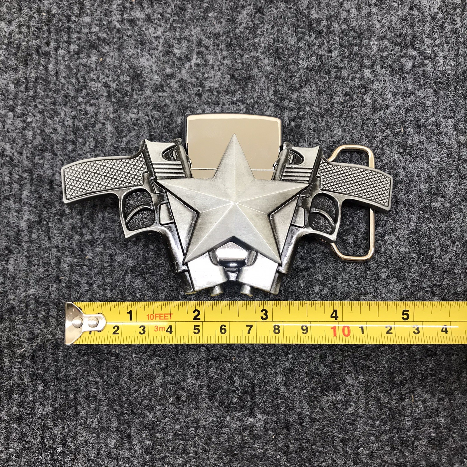 Antique Brushed Silver Star Large Western Belt Buckle with Lighter, Stock in US
