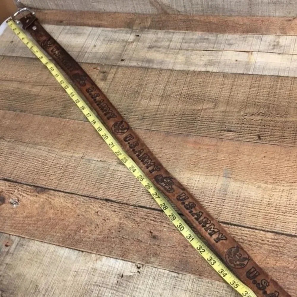 US Army Vintage Brown Leather Buckle Belt Mens One Size
