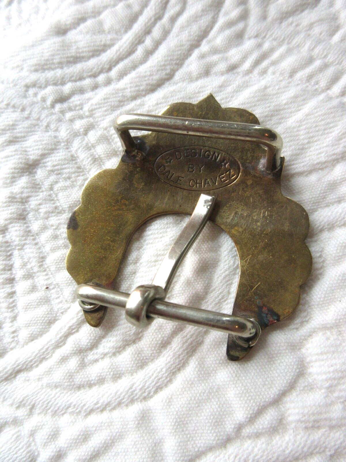 DALE CHAVEZ DESIGN BY VTG BELT BUCKLE SILVER W/COPPER EDGE 2.5&Prime; X 2.5&Prime; SIGNED