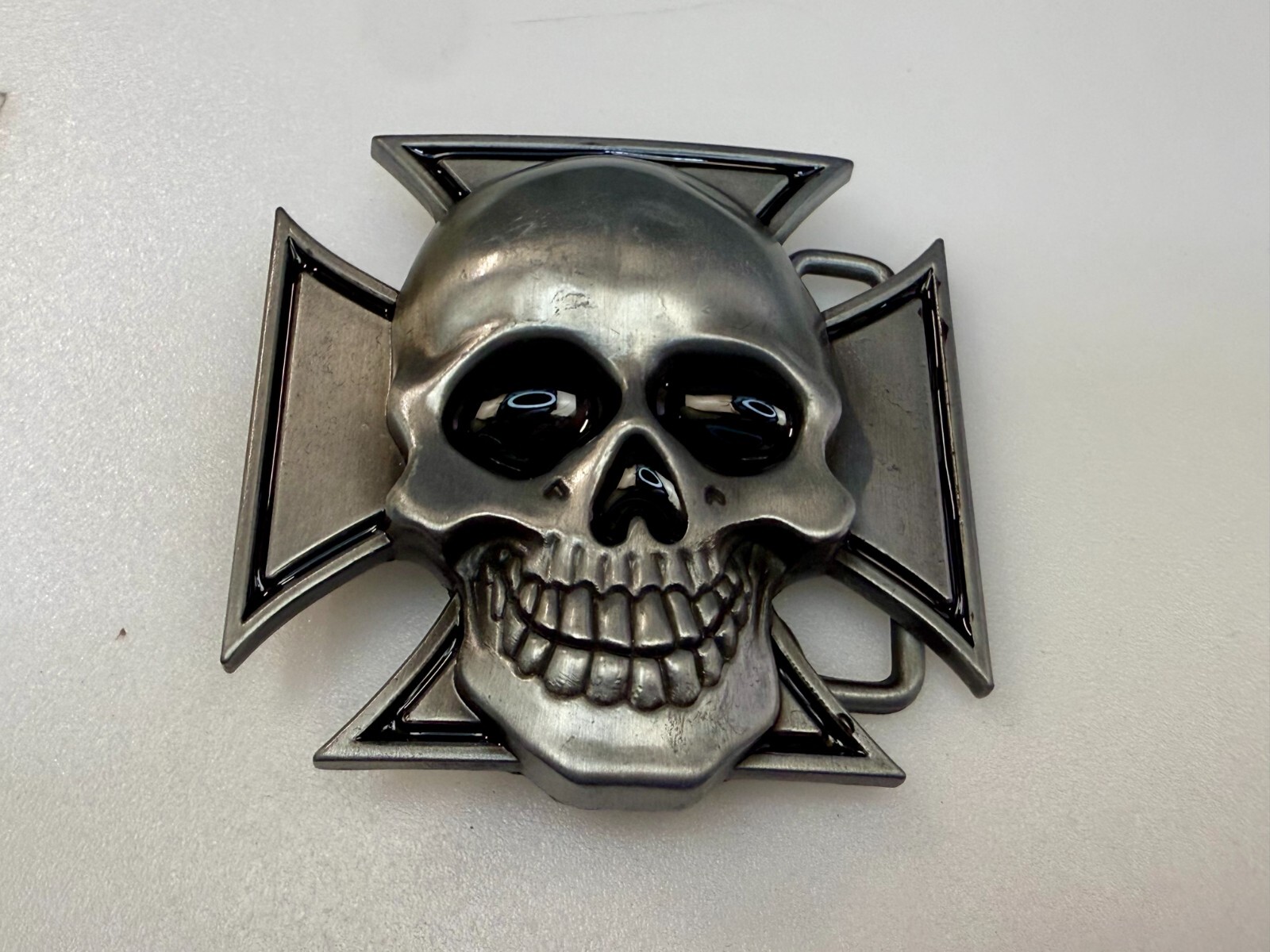 Skull Head Celtic Iron Cross Cutout Gothic Punk Biker 3D Dimensional Belt Buckle