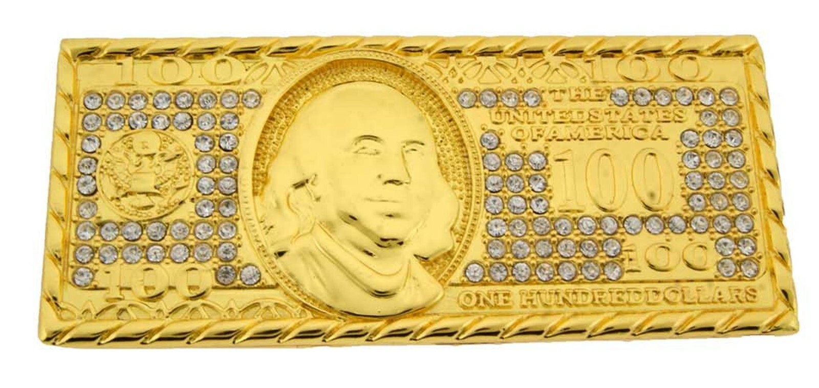 Money Belt Buckle $100 Bill American Dollar Sign Greenback bucks Benjamin Stash