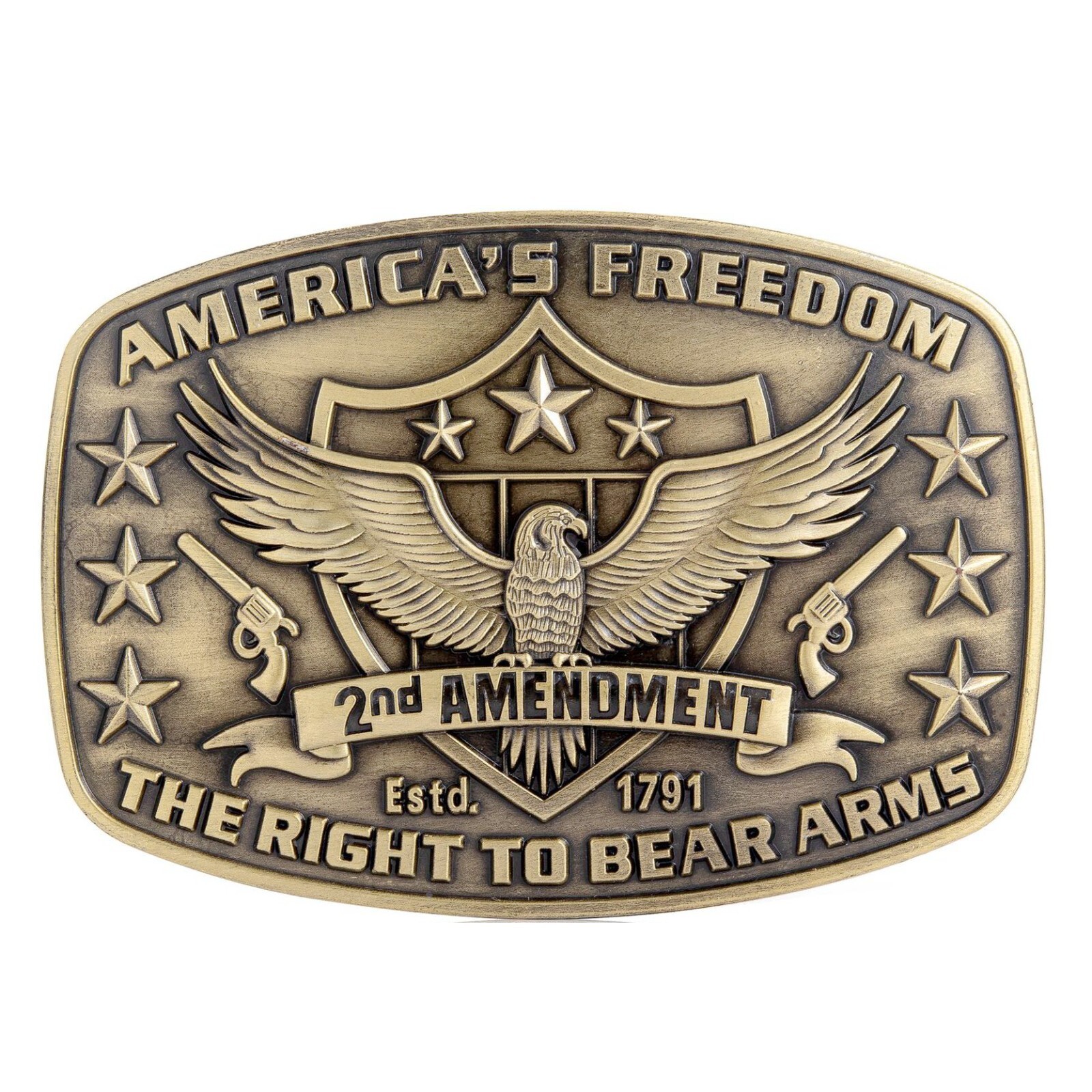 Right to Bear Arms Belt Buckle Western Coyboy Native American (RBA-03-G)