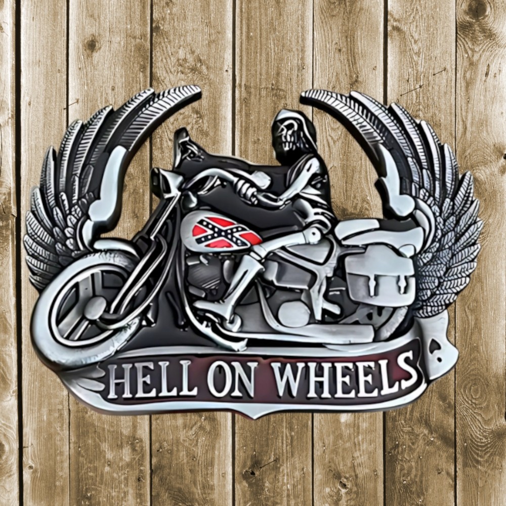 Rider Belt Buckle HELL ON WHEELS Western Style Motorcycle Buckle