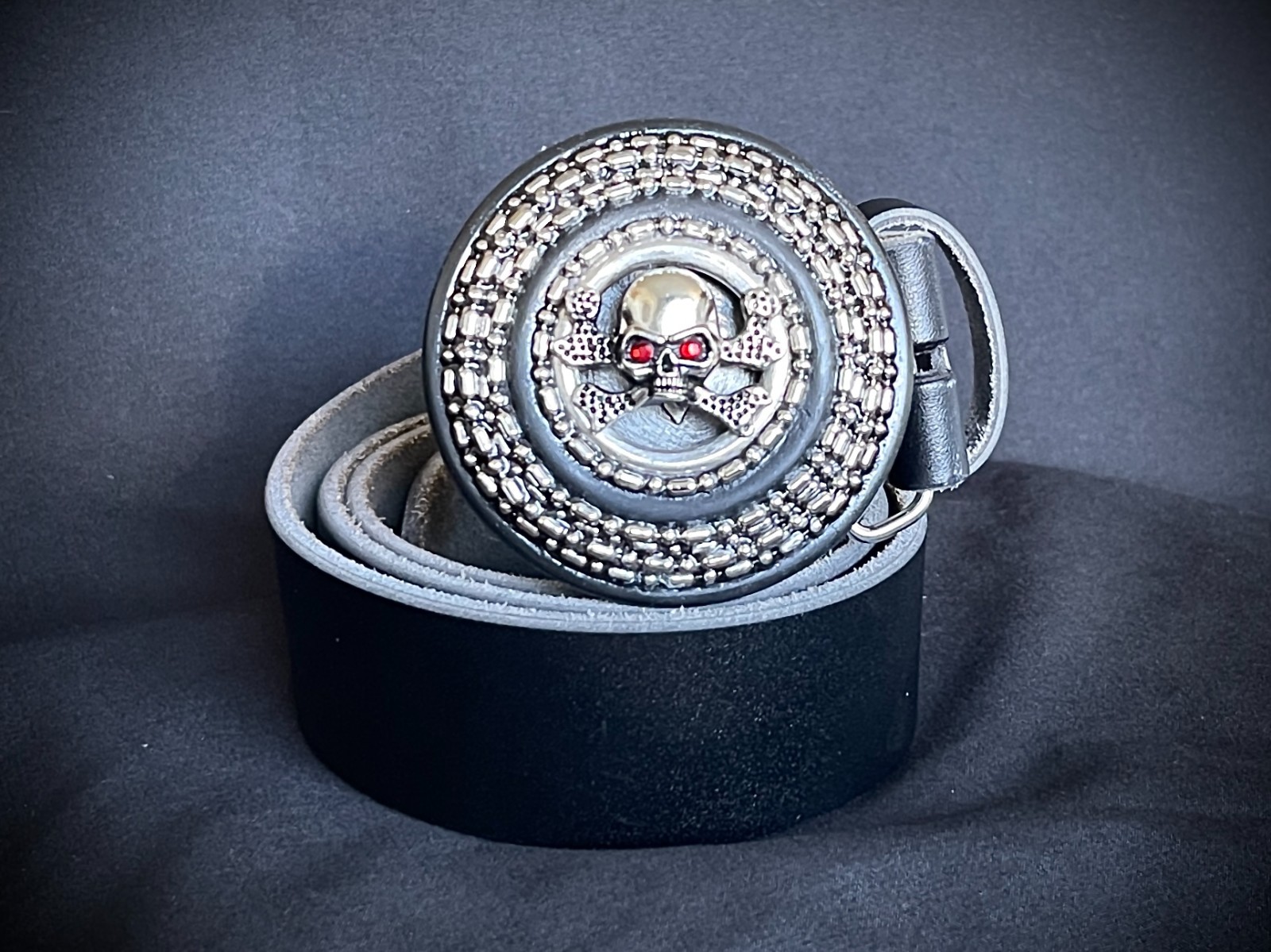 “Crypt Cross Relic” Skull Belt Buckle Red Crystal Eyes OOAK Darren McNeese