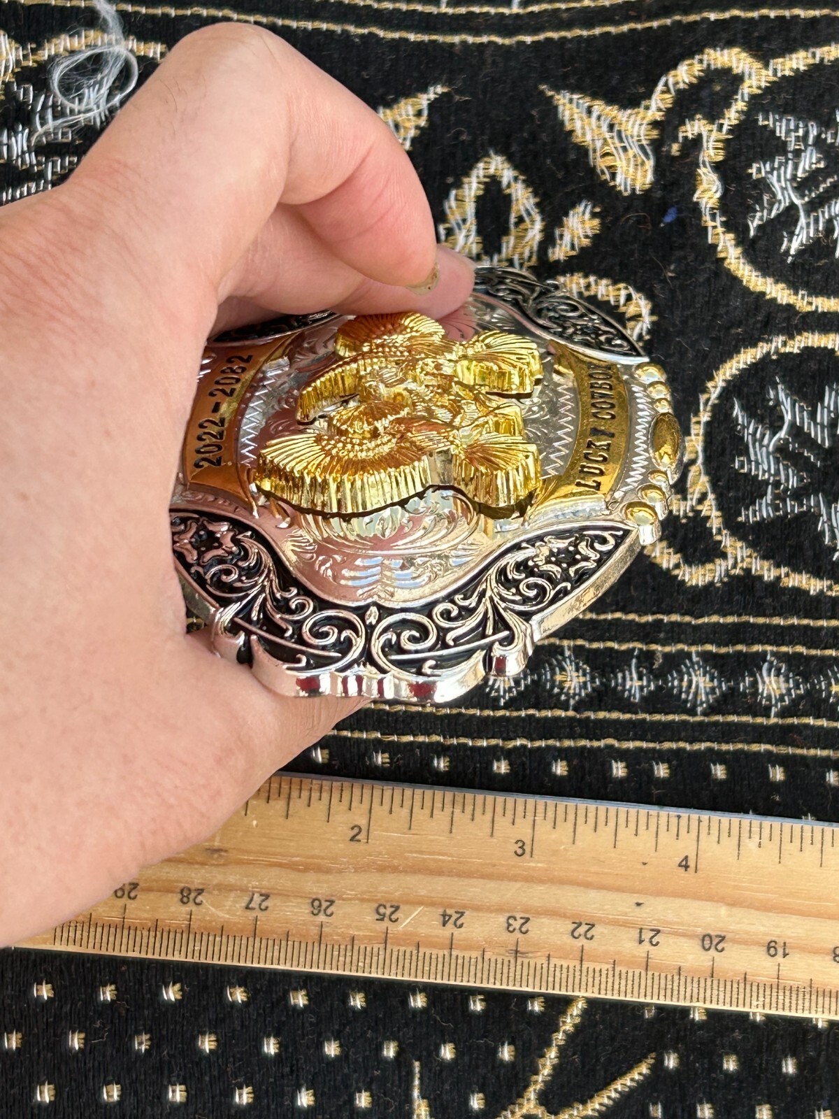 Western Buckle Gold Black Silver Roosters Cowboy 2 »Buckle Hebilla Vaquero Gallo