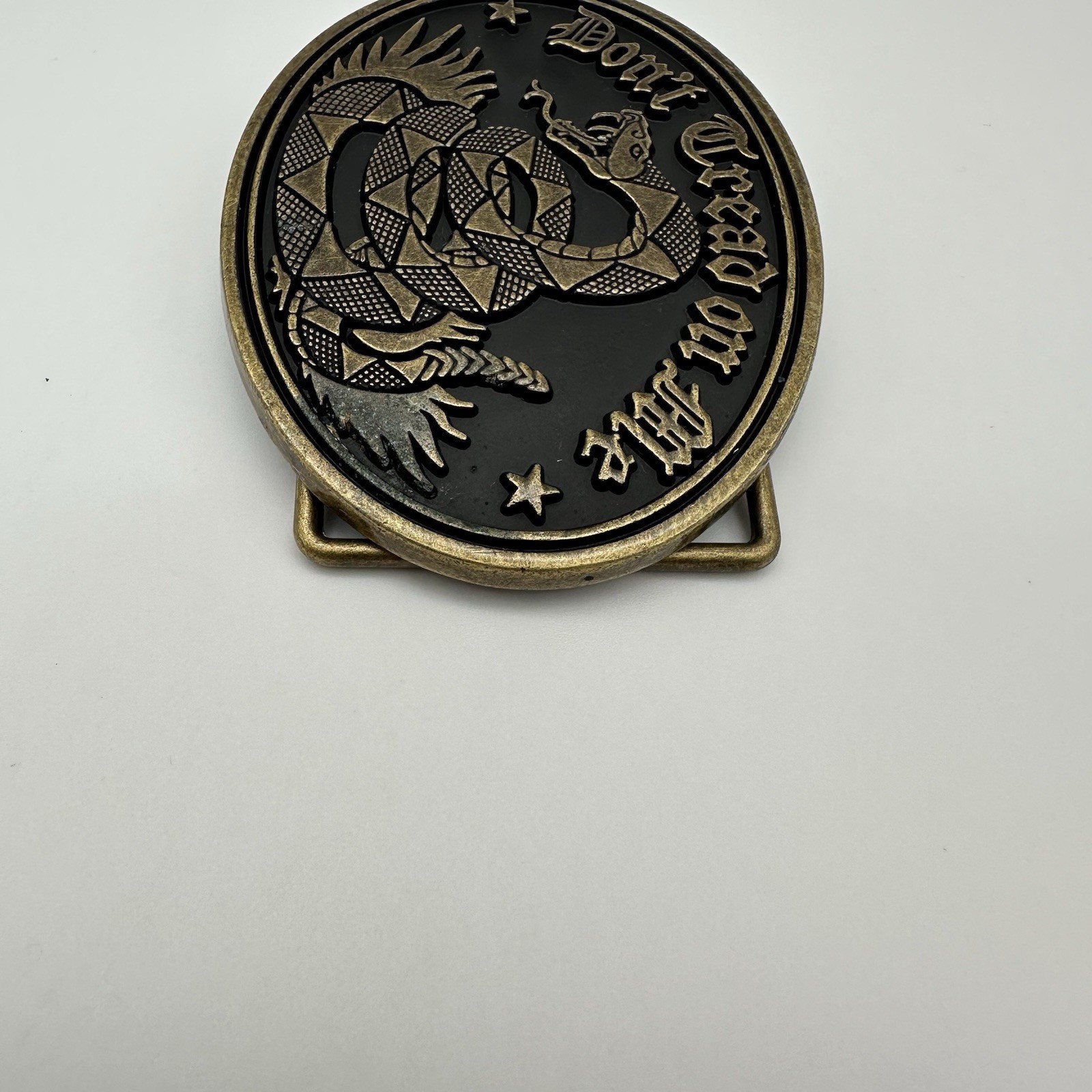 Don’t Tread On Me Belt Buckle Gadsden Snake Bronze Black Enamel VTG Patriotic