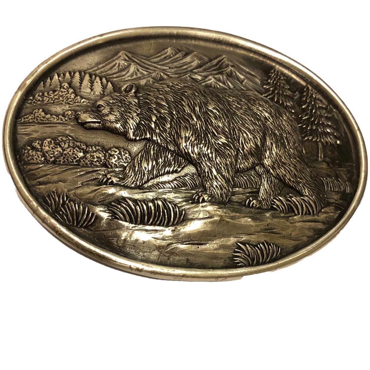 Nocona Oval Grizzly Bear Belt Buckle Metal Silver-Tone @A