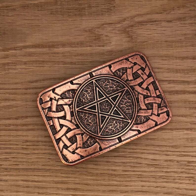 Pentagram Celtic Knot Belt Buckle Five Pointed Star Rectangular Occult Wiccan