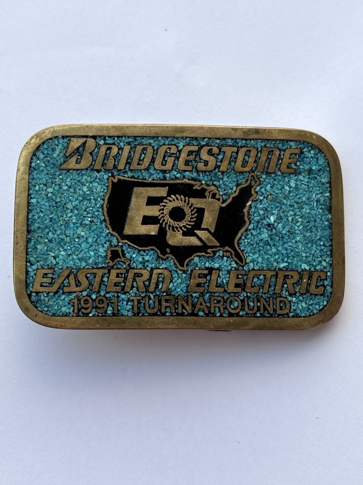 VTG Bridgestone DynaBuckle Eastern Electric 1991 Turnaround Brass Belt Buckle
