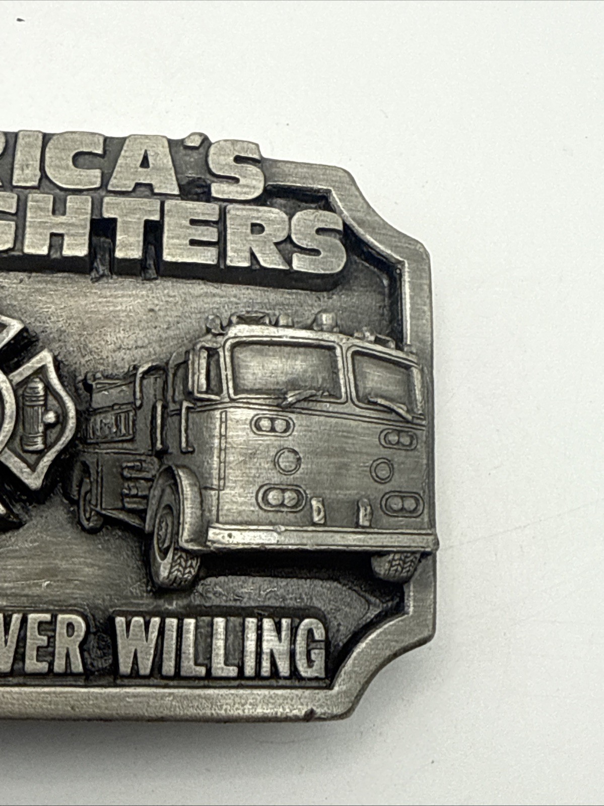 VTG Belt Buckle Americas Firefighters Ever Ready Ever Willing 1983 Siskiyou 3.75
