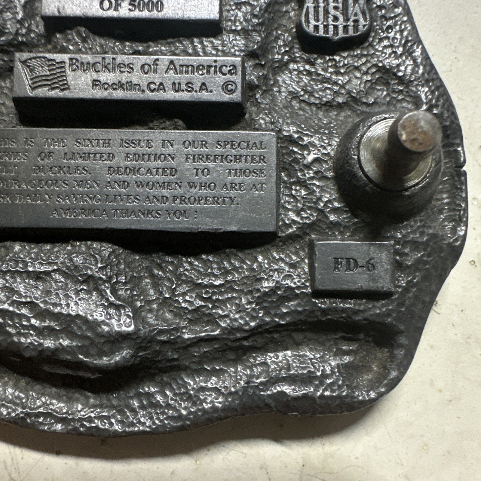 FIREFIGHTERS OF AMERICA 113 Limited Edition Belt Buckle USA Pewter Fire Engine