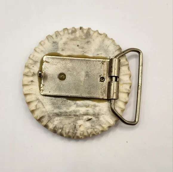 Moose Antler Belt Buckle Resin Leaf Inlay Artist from Montana Statement Men&rsquo;s