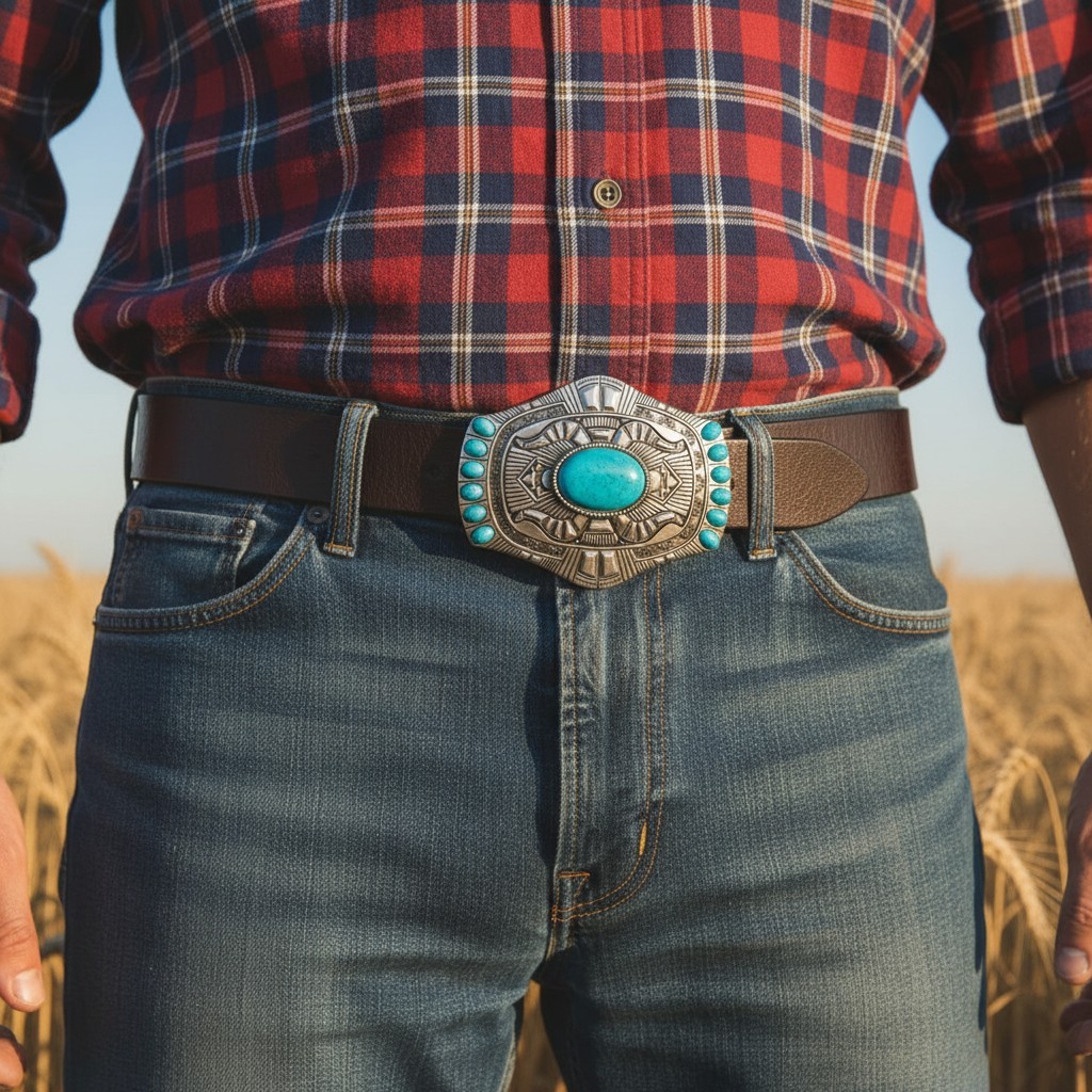 Men Women Silver Metal Belt Buckle Western Fashion Turquoise Blue Beads Big Size