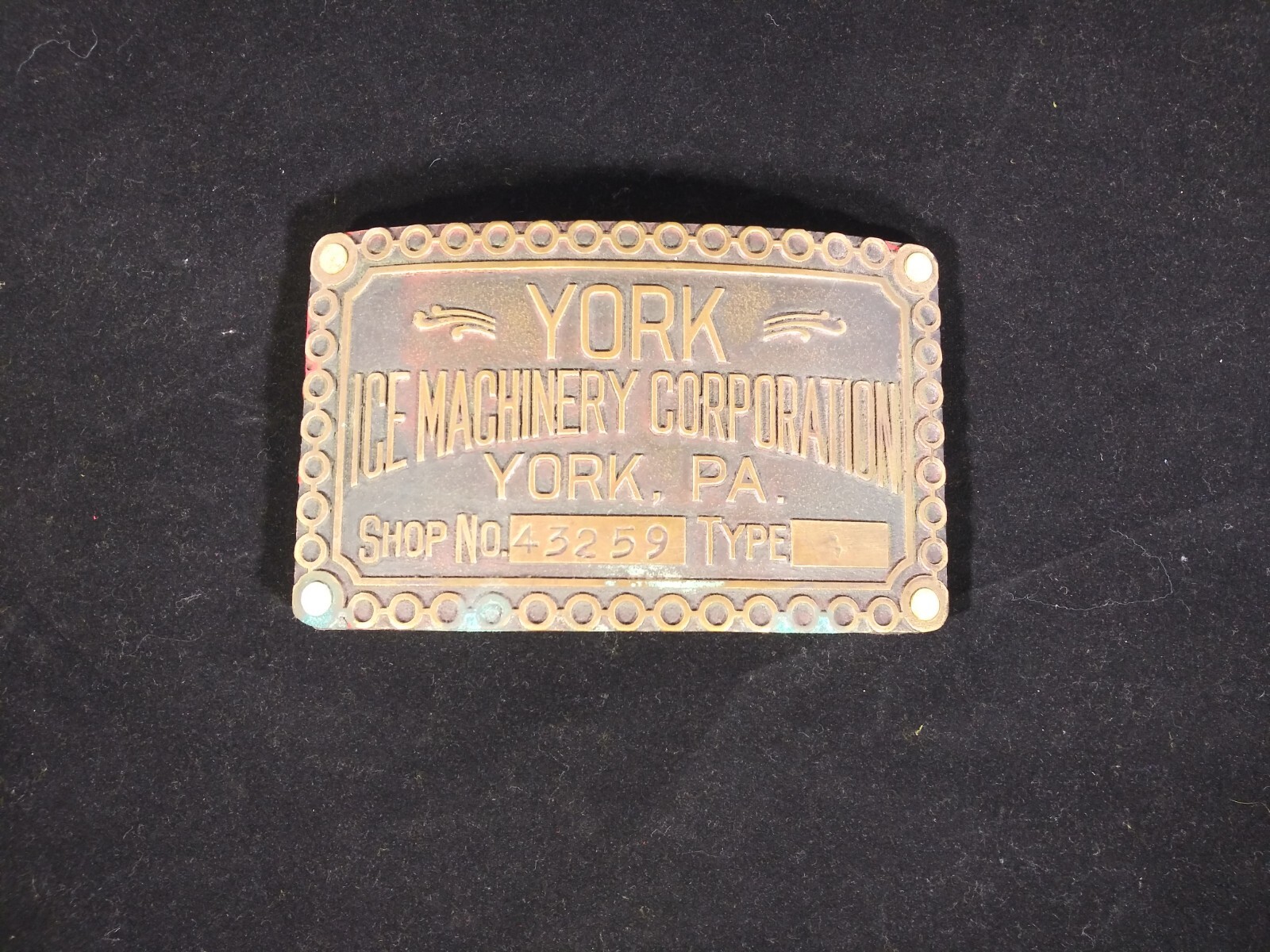 Vintage Collectible Brass-Color York Ice Machinery Corporation Belt Buckle