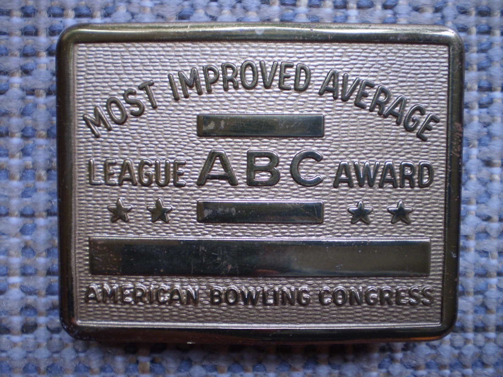 ABC Bowling League Award Brass Belt Buckle RARE Most Improved Average