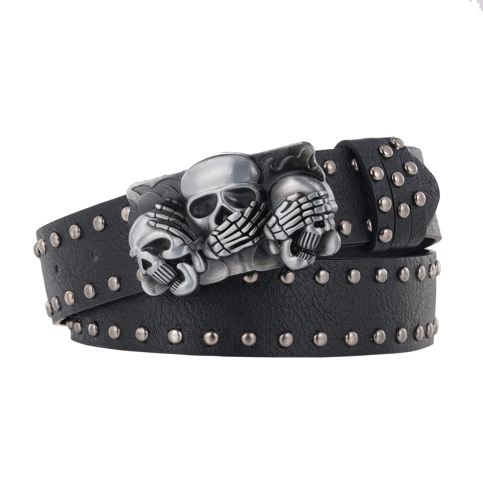 JAZTAKU Mens Punk PU Leather Skull Belt Gothic Rock Style Medium, A2: