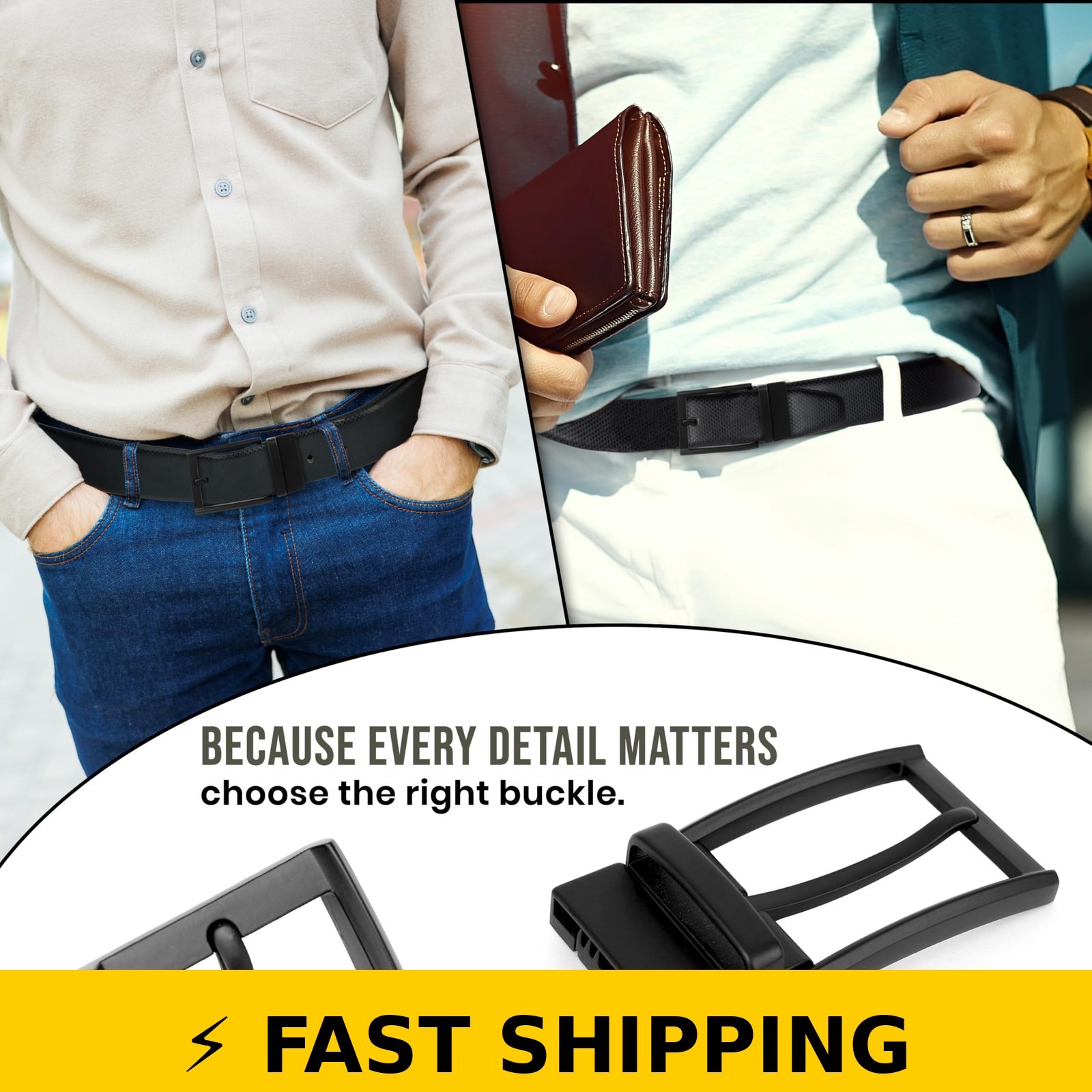 SaiTech IT Men&rsquo;s Reversible Belt Buckle – 1 3/8&Prime; (35mm) Black