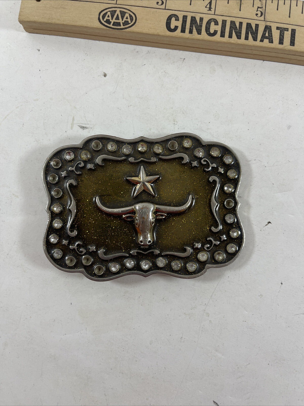 Vintage Belt Buckle Western Cowboy Texas Steer Star A212 Classico Italia