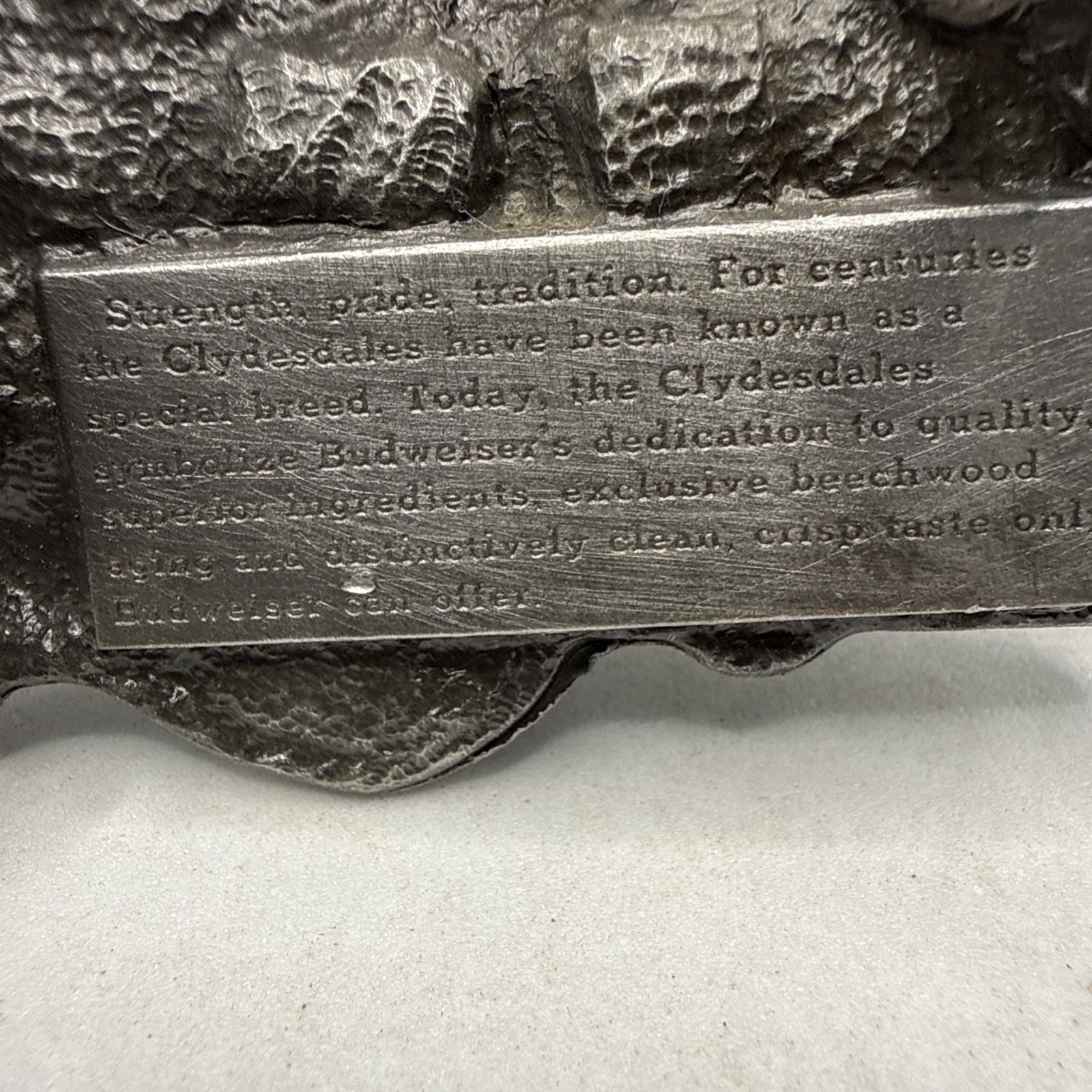 Vintage Budweiser Clydesdale King of Beers Belt Buckle red enameled pewter