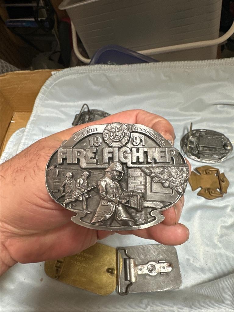 Huge Vintage Firefighter Belt Buckle Lot of Nine Buckles