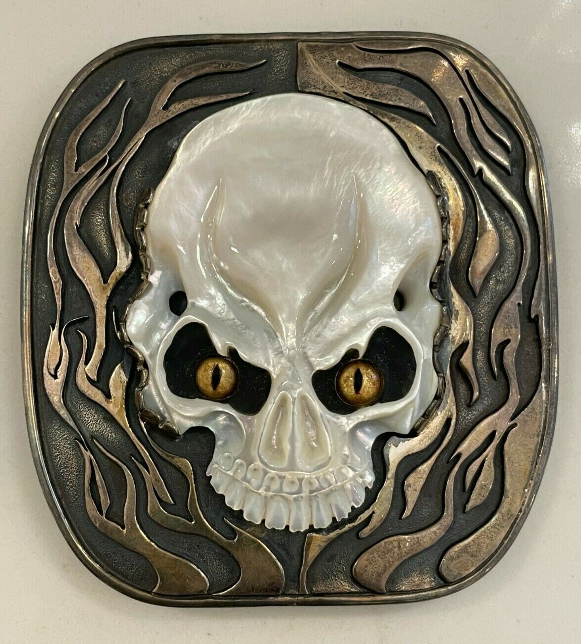 John Winston for J.W. Cooper Sterling Silver Skull Buckle w/ Pearl Skull(1of1)