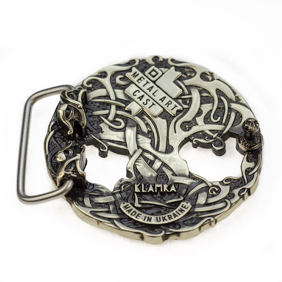 World Tree german silver belt buckle, Scandinavian Nordic Celtic runic Tree