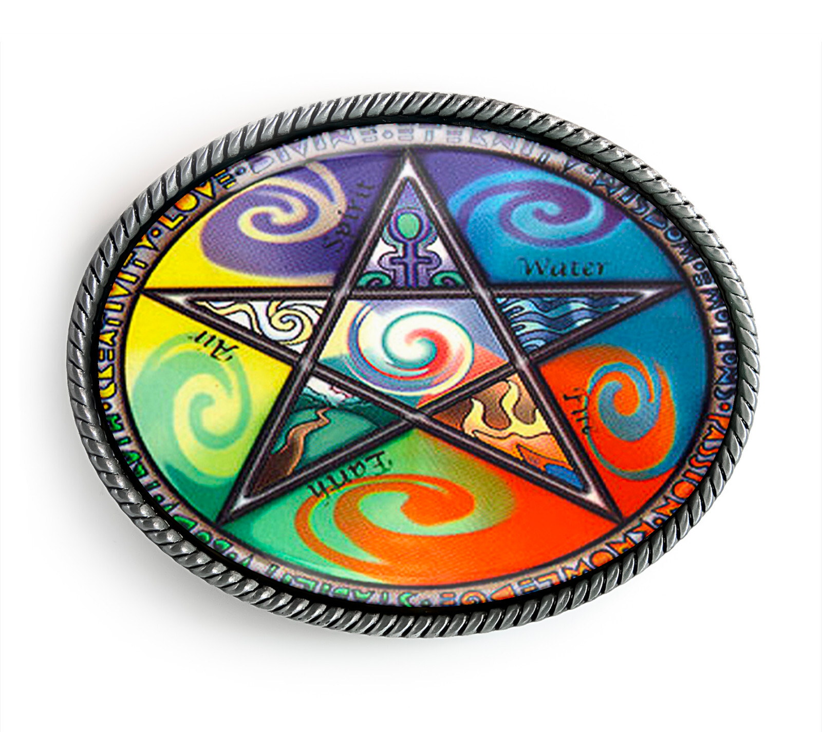 Wiccan Belt Buckle – Elements Pentacle Magic Pentagram Belt Buckle – 311
