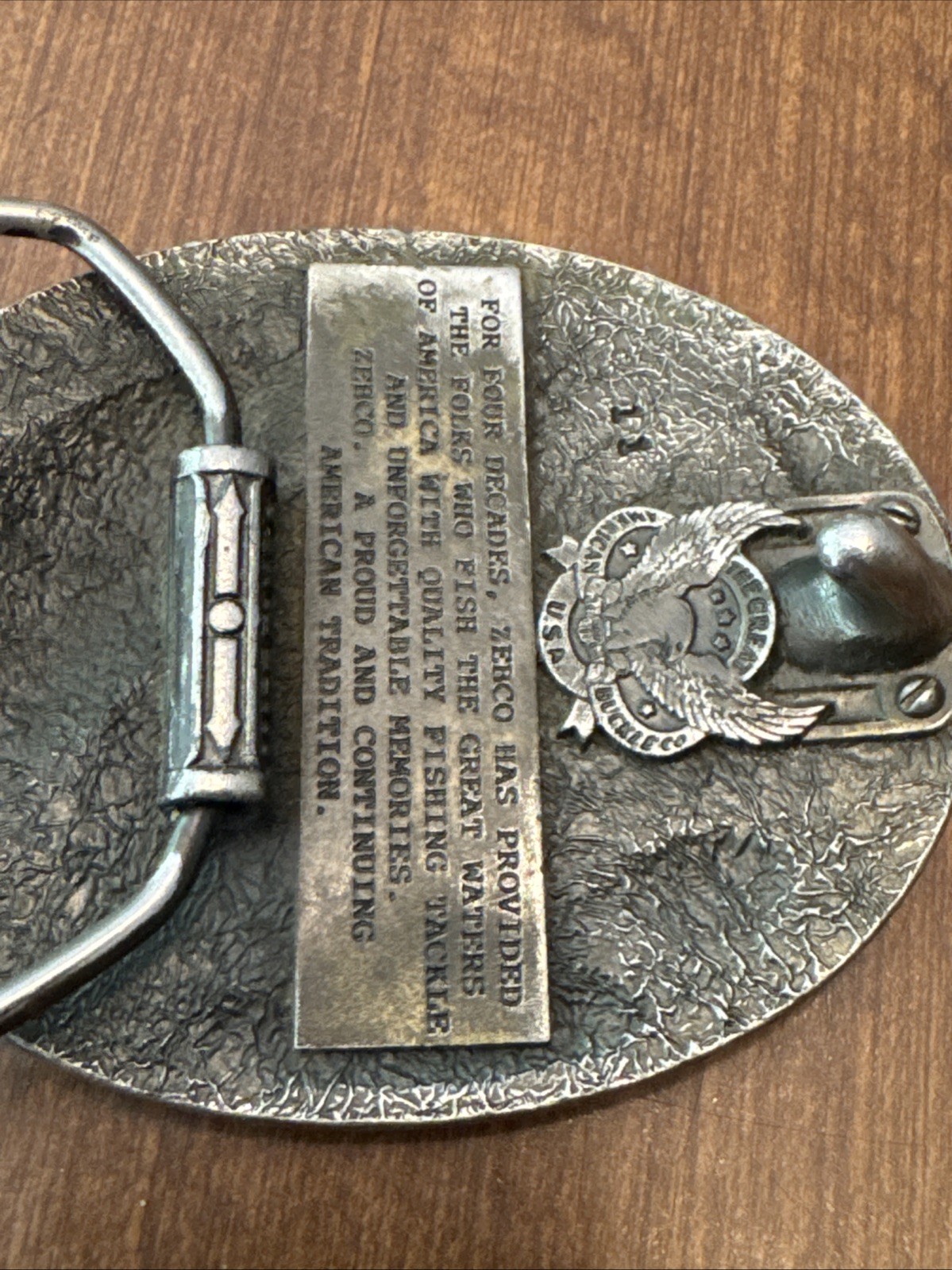 Vintage 1989 ZEBCO 40TH ANNIVERSARY Belt Buckle Limited Edition Fishing 2.75&Prime;