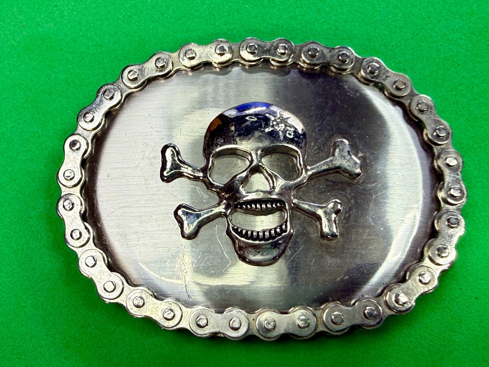 Skull Head Crossbones Motorcycle Chain Border Biker Gothic Punk Vibe Belt Buckle