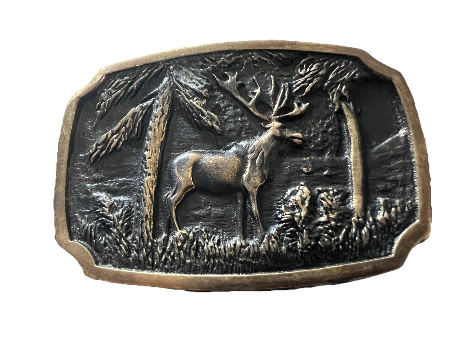 SOLID BRASS ELK VINTAGE BELT BUCKLE • MADE IN USA