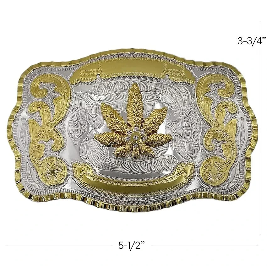 Oversize LARGE MARIJUANA Leaves Belt Buckle all Metal Silver Gold finish kush