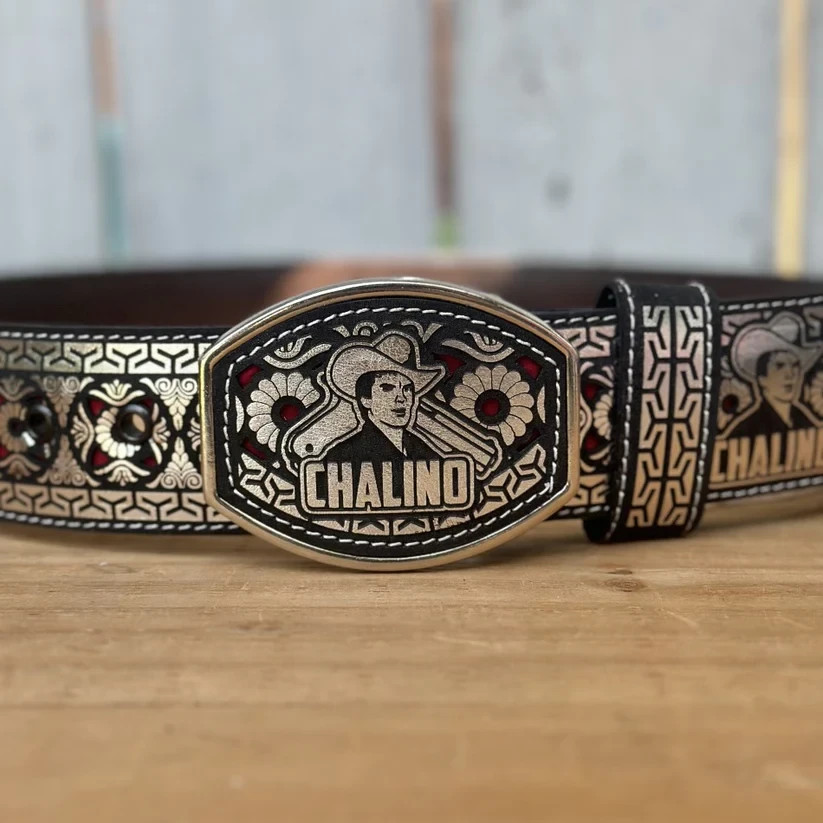Genuine Laser Cut Leather Chalino Western Belt with Removable Buckle – Silver