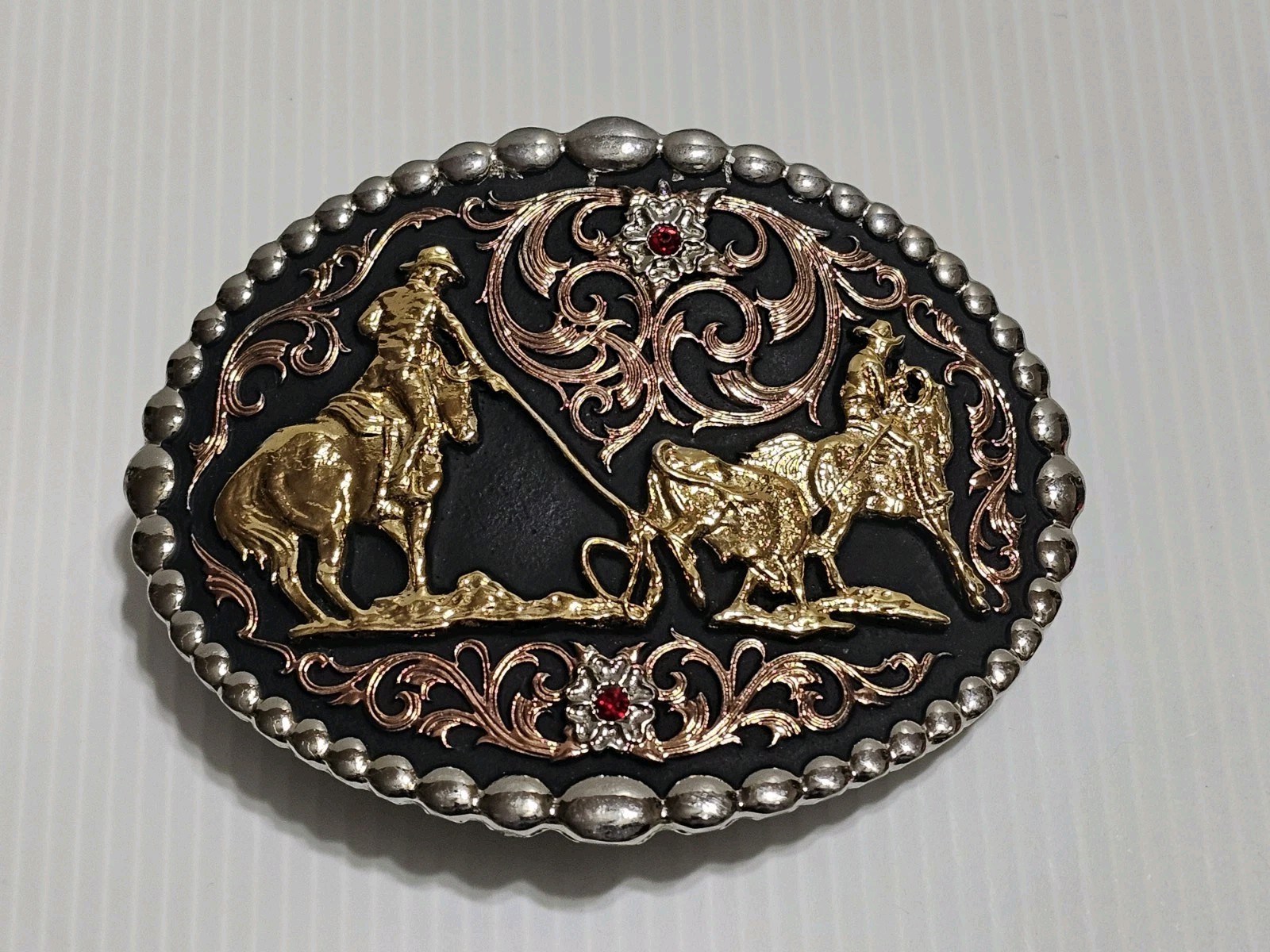 MONTANA SILVERSMITHS Tri Color Cowboy UP & Tri Color Horse & Ruby BUCKLES