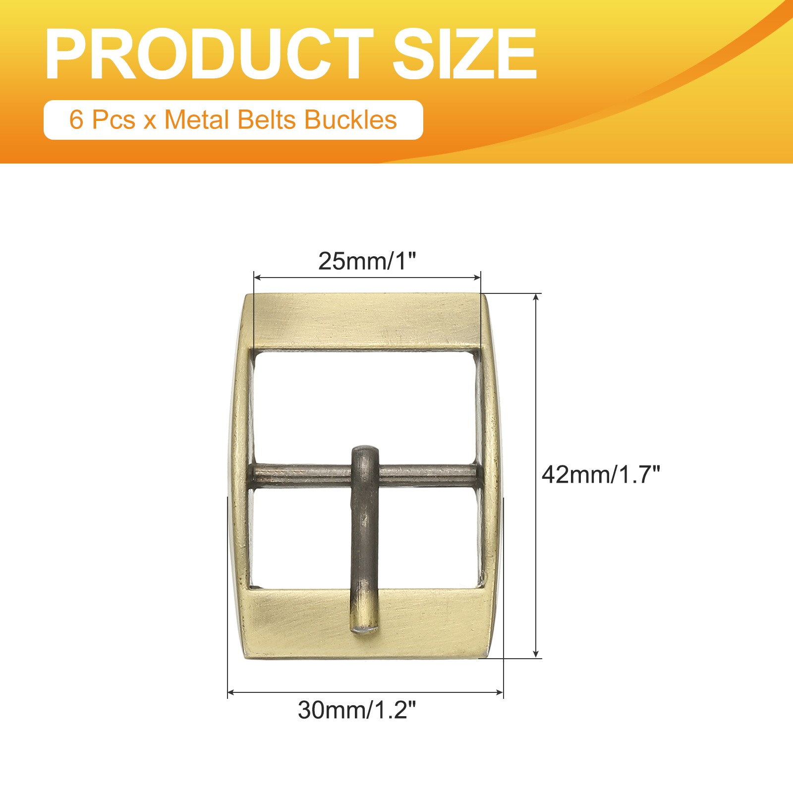 6 Pcs 1 Inch Single Prong Buckles Square Center Bar Buckles, Bronze