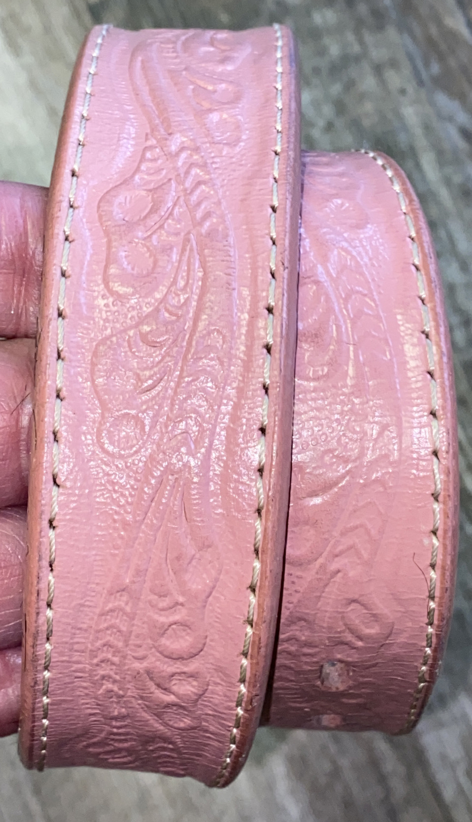 Horse Shoe Pink Tooled Leather Belt Buckle Barrel Rider Rodeo 26 Cowgirl Country