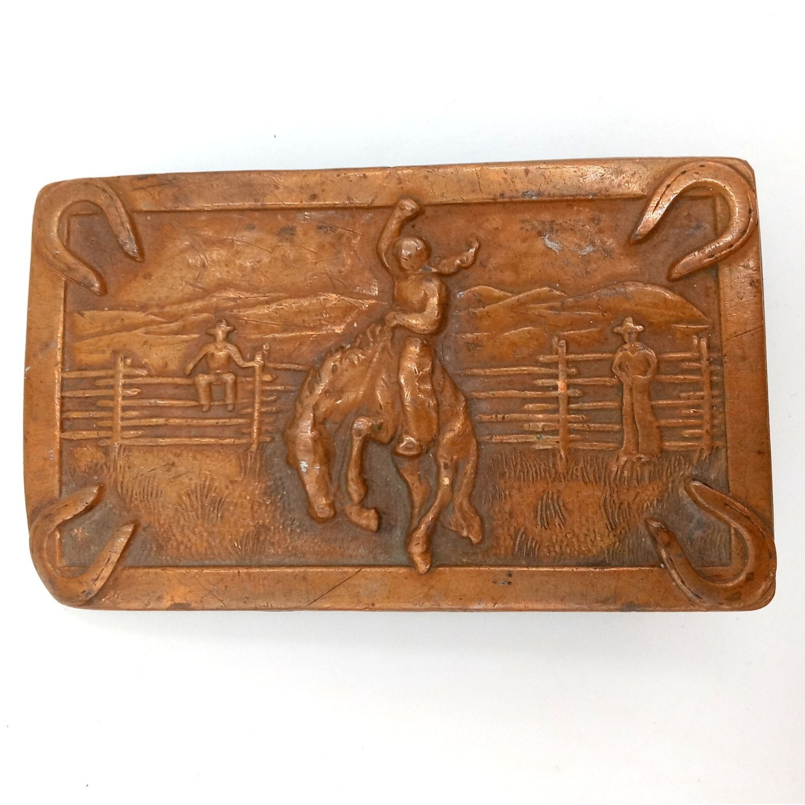 Bronc Riding Belt Buckle Horse Cowboy Ranch Rodeo Justin Boots Horseshoes Vtg
