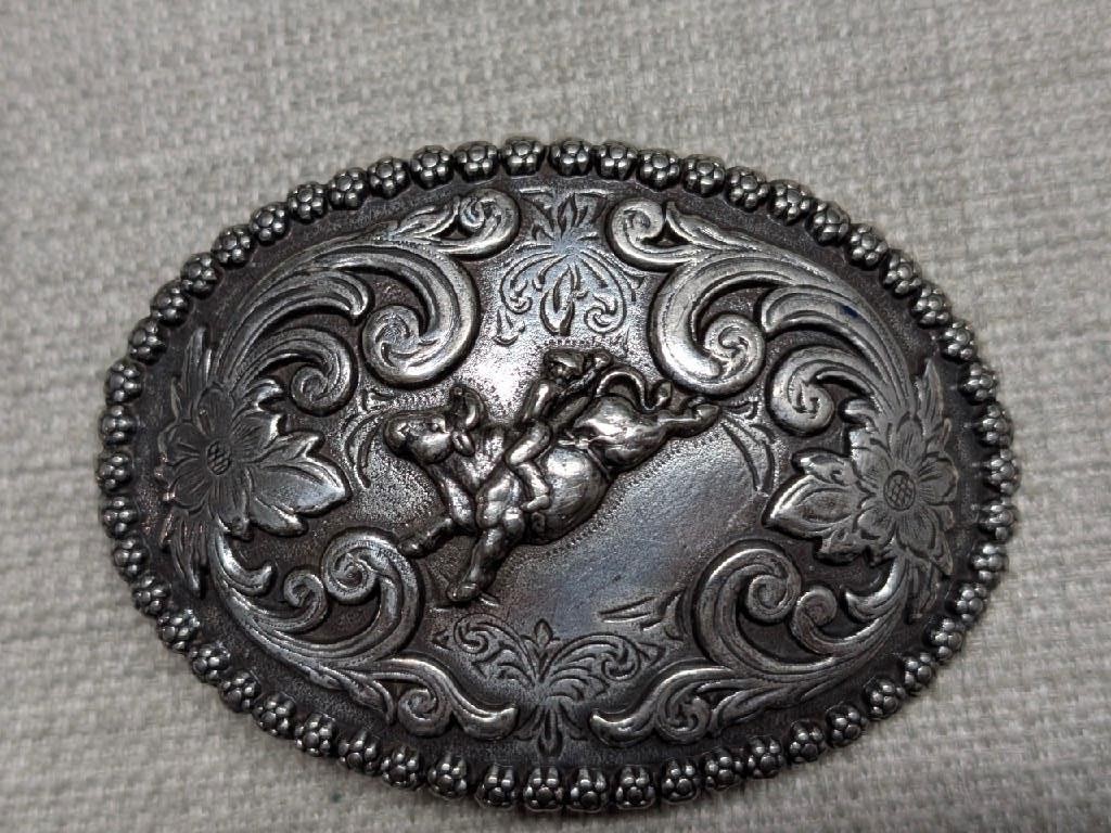vintage NOCONA belt buckle BULL RIDER metal steel WESTERN cowboy RODEO engraved