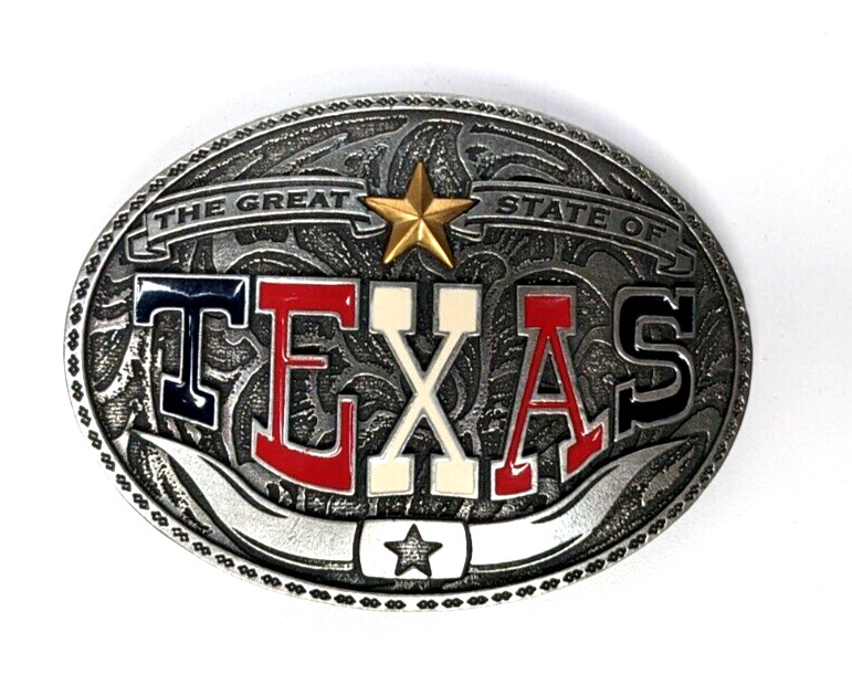 « THE GREAT STATE OF TEXAS » Belt Buckle, 1999, 4&Prime; x 3&Prime;, Metal, EJC, Never Worn