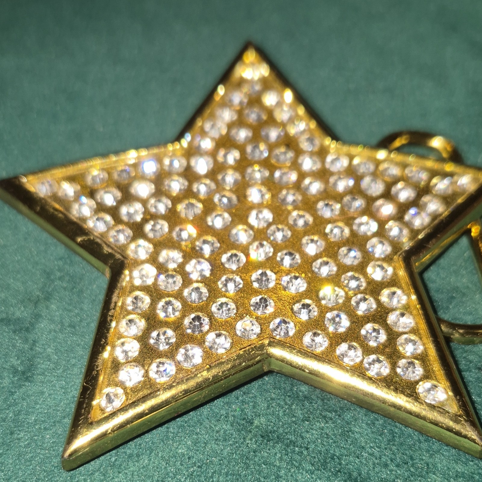 Gold Tone Star Belt Buckle w/Clear Rhinestone Accents, Shiny Metal Women 1.5in