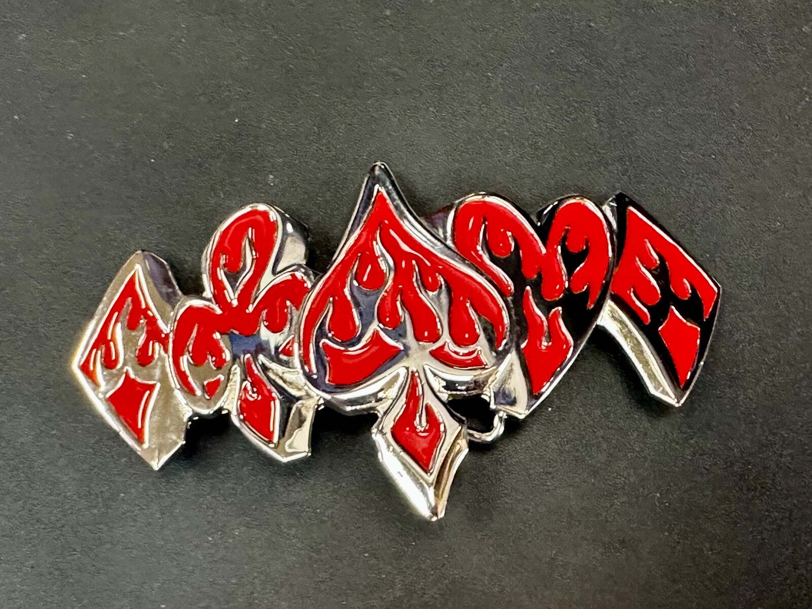 Poker Card Deck Suits, Heart Diamond Spade Blood red cutout large Belt Buckle