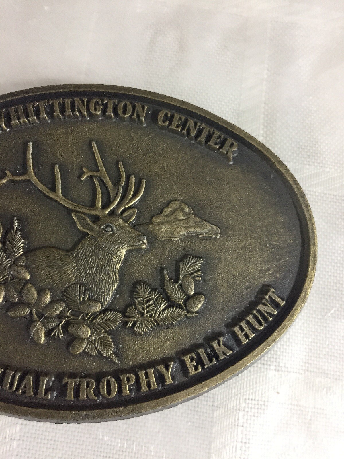 VTG 80s NRA Whittington Center Third Annual Trophy Elk Hunt Belt Buckle Bronze
