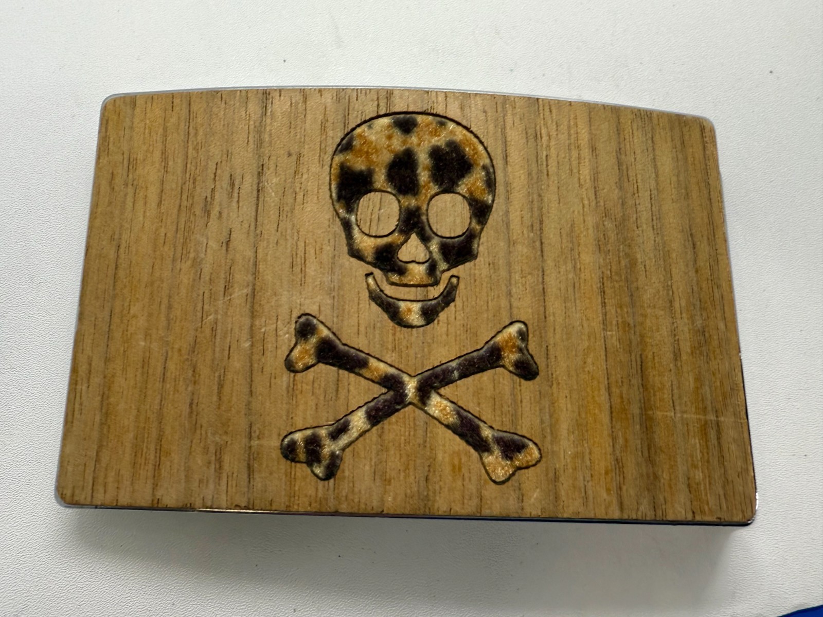 Skull & Crossed Bones Pirate Flag Poison Sign Biker Punk Vibe Wooden Belt Buckle