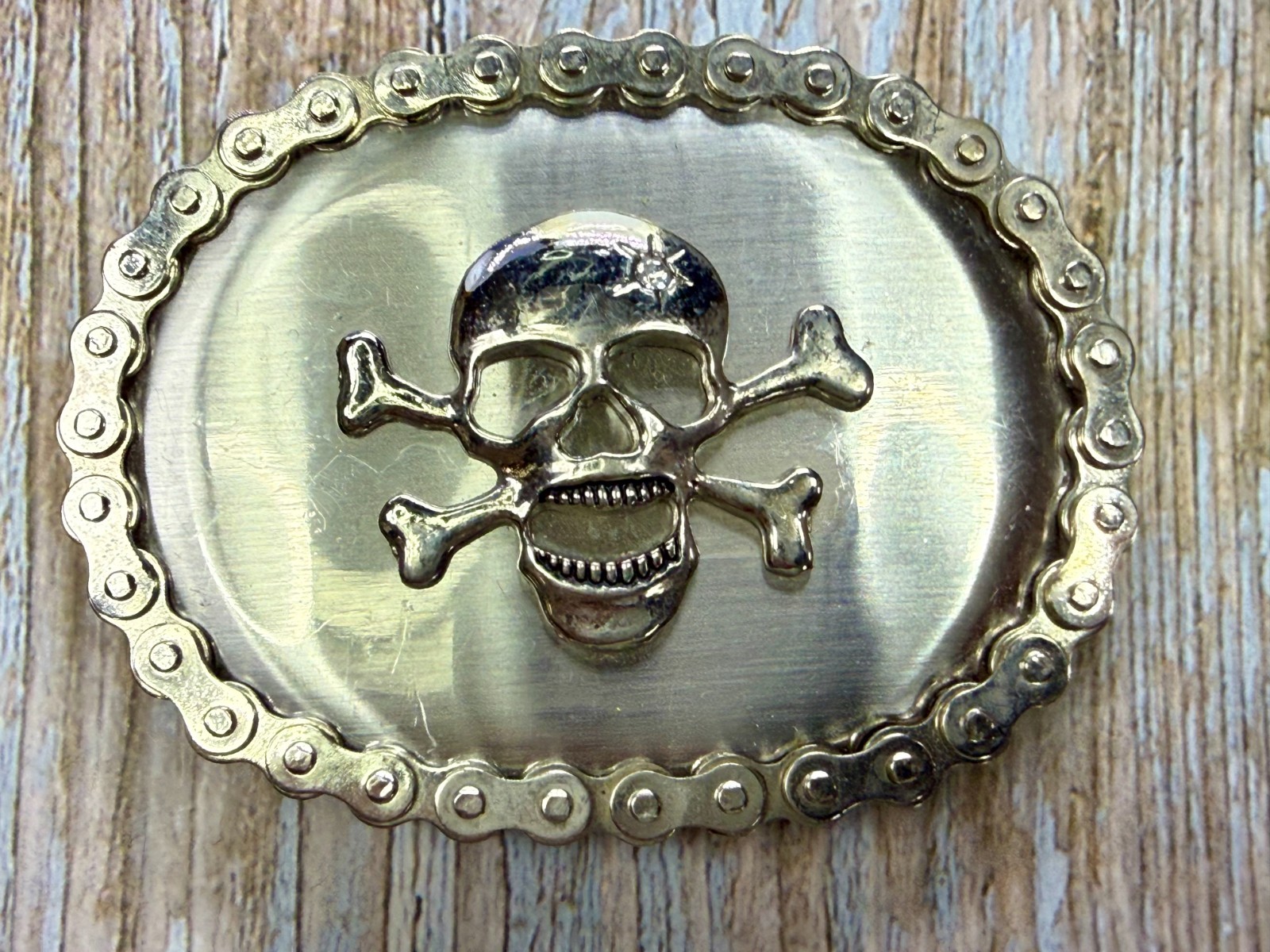 Skull Head Crossbones Motorcycle Chain Border Biker Gothic Punk Vibe Belt Buckle