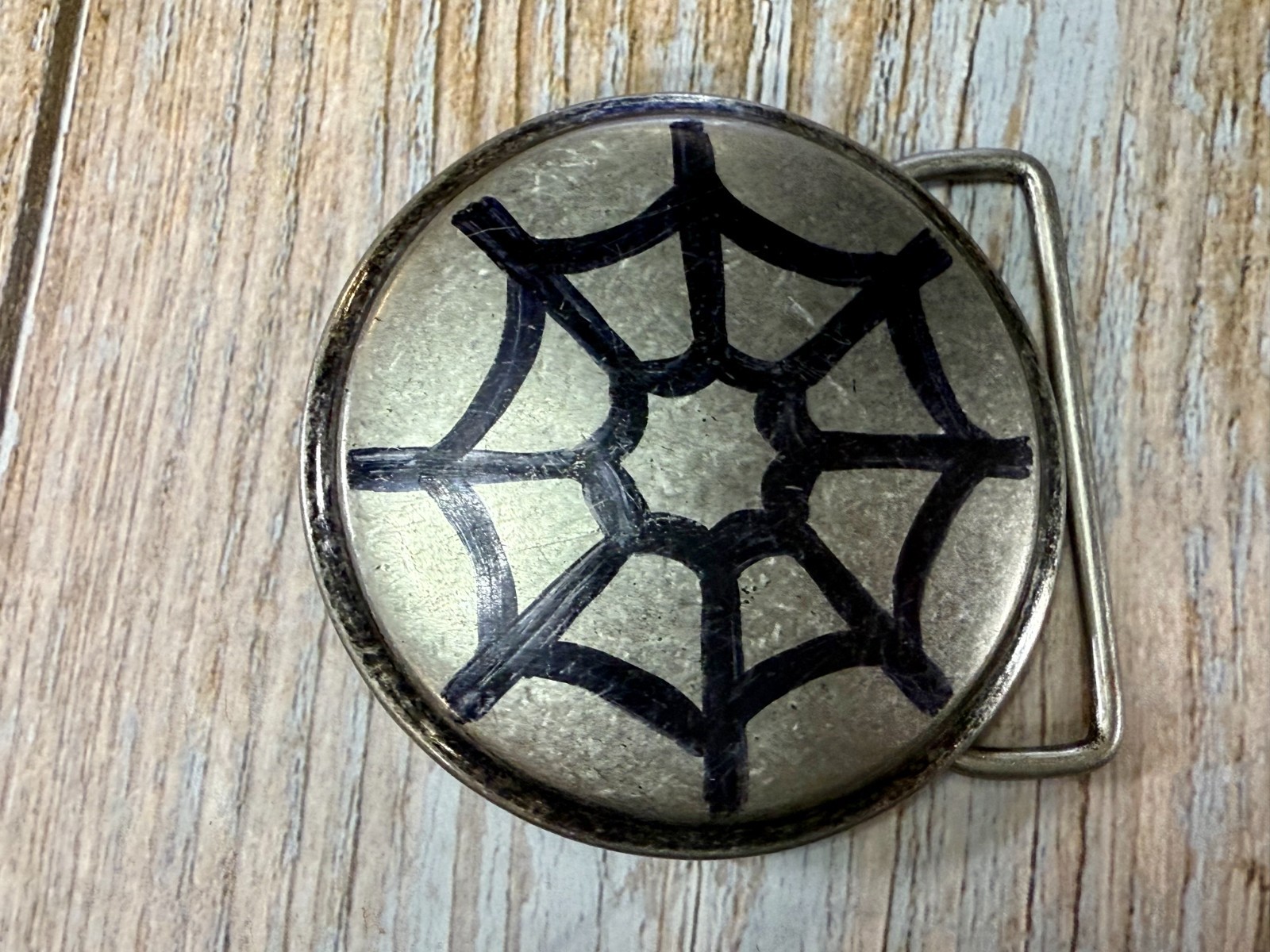 Spider Web Artwork Paint on Round Hippy Gothic Punk Vibe Belt Buckle